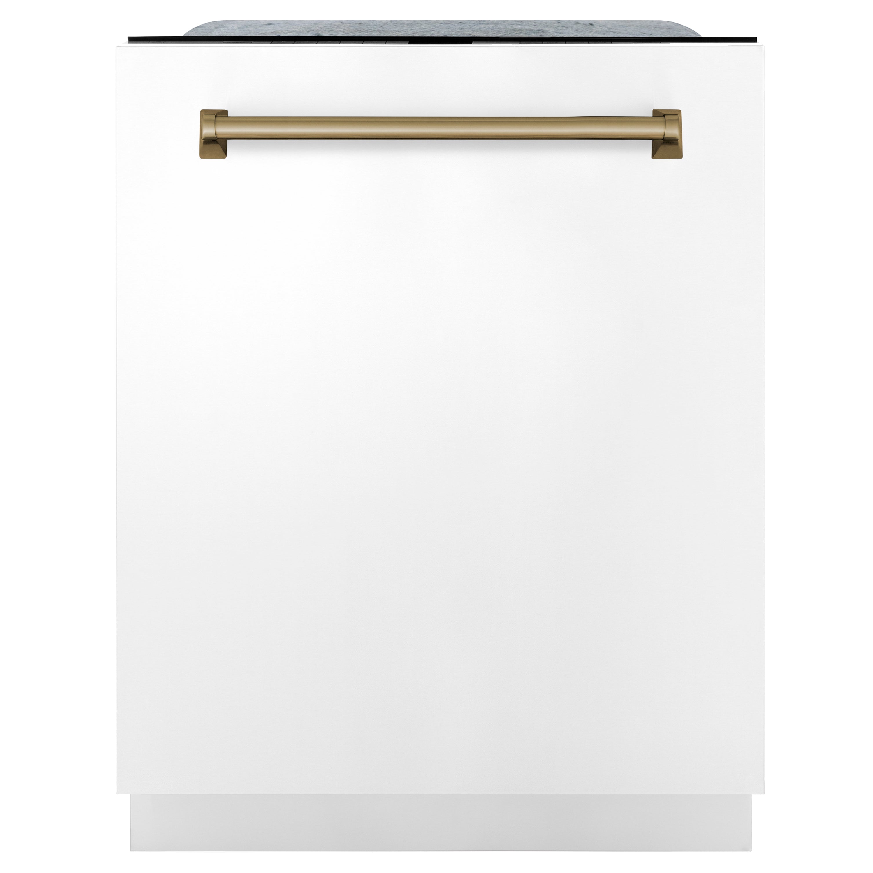 ZLINE Autograph Edition 24-Inch Tall Built-In Dishwasher with Touch Controls, White Matte, Champagne Bronze Handle, DWMTZ-WM-24-CB