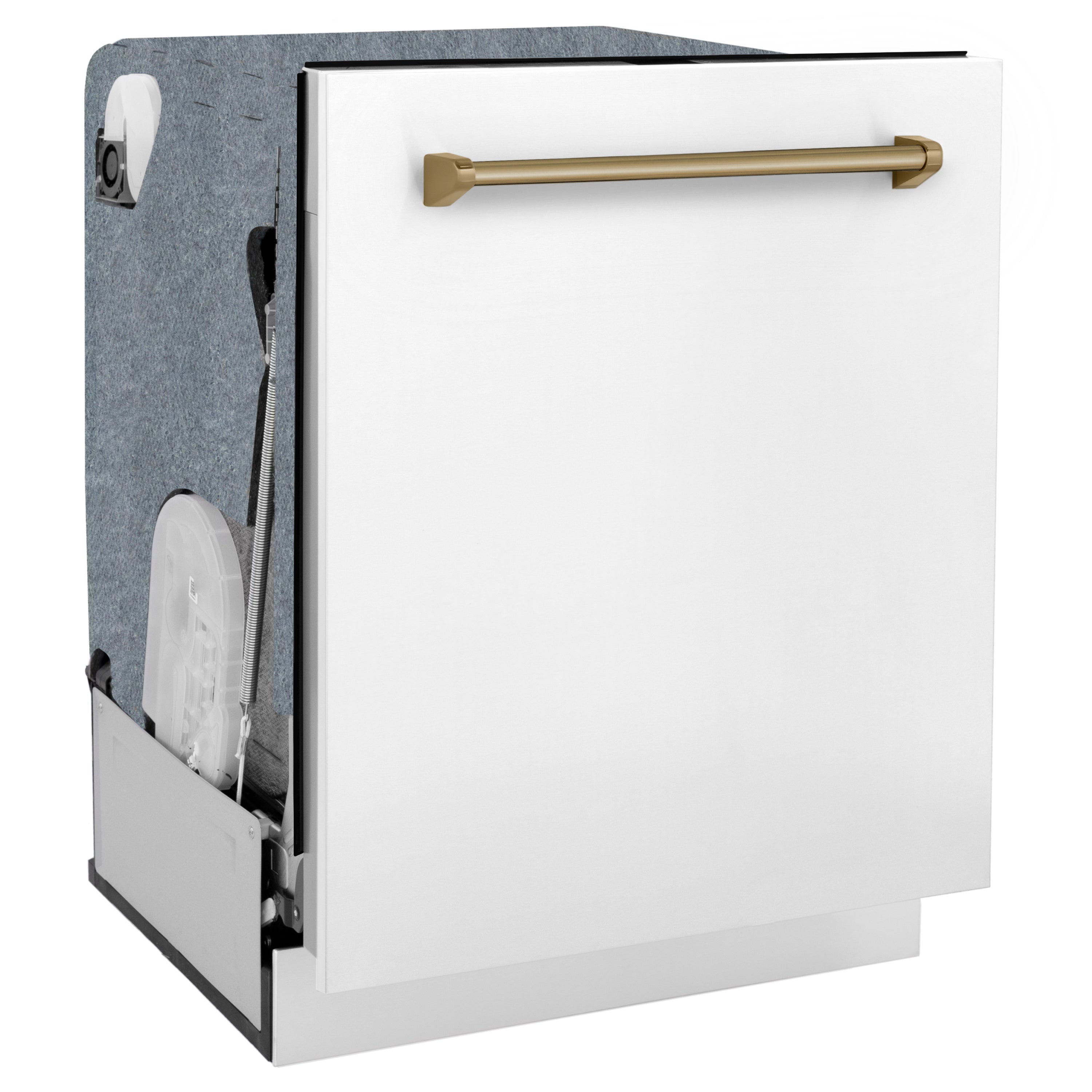 ZLINE Autograph Edition 24-Inch Tall Built-In Dishwasher with Touch Controls, White Matte, Champagne Bronze Handle, DWMTZ-WM-24-CB