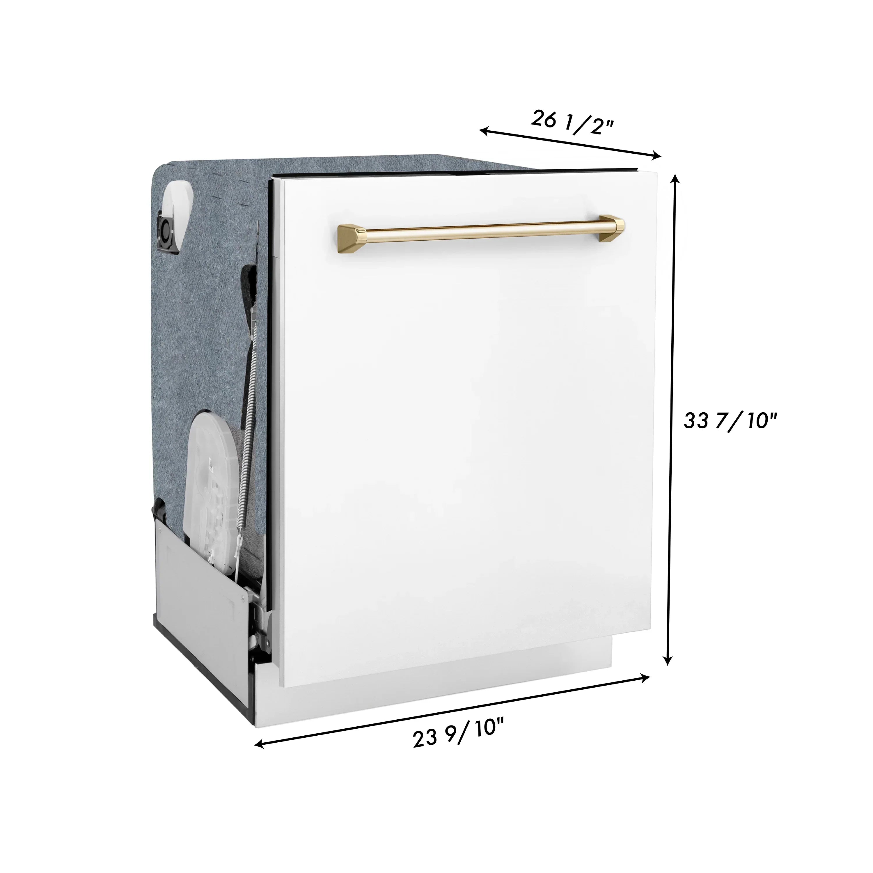 ZLINE Autograph Edition 24-Inch Tall Built-In Dishwasher with Touch Controls, White Matte Finish, Gold Handle, DWMTZ-WM-24-G