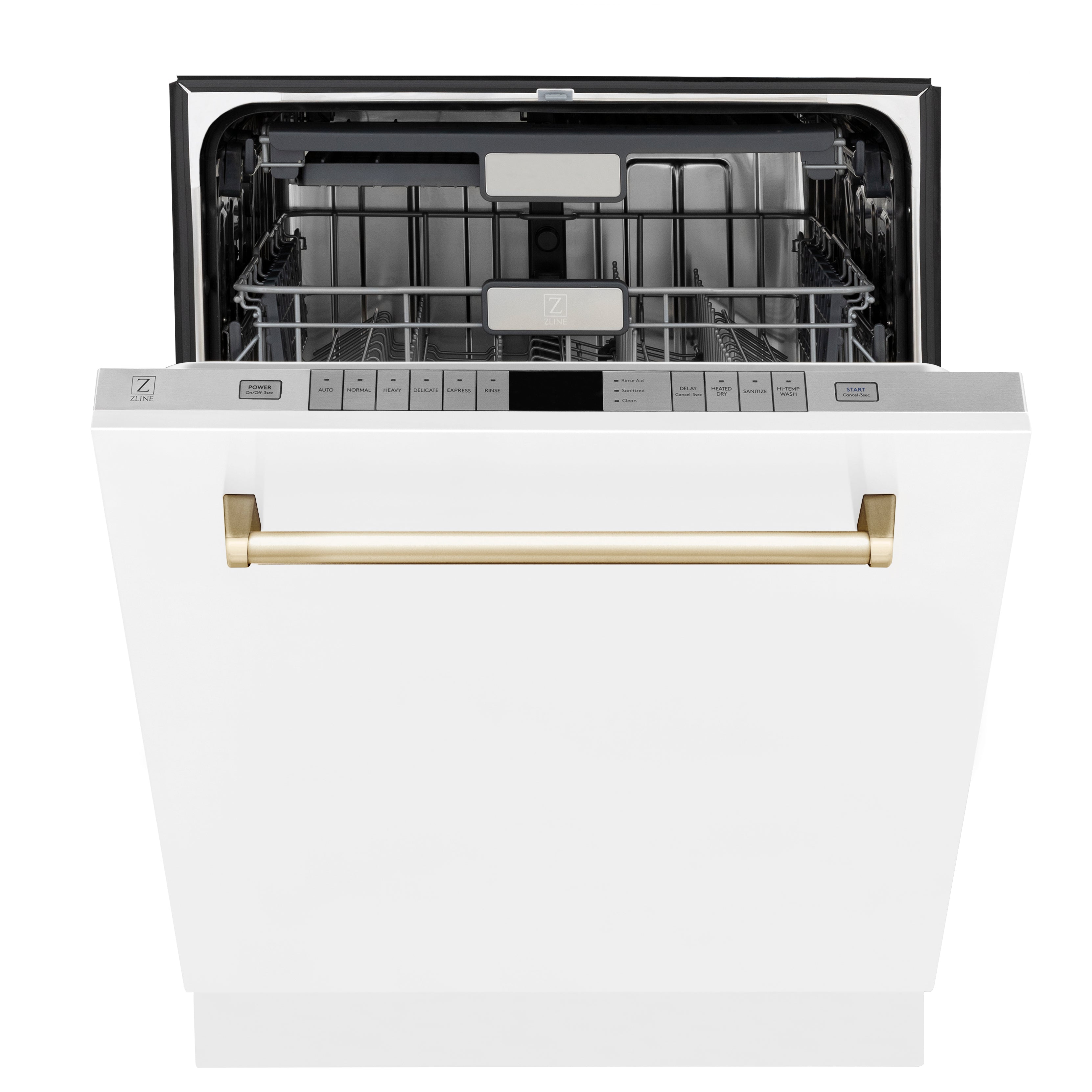ZLINE Autograph Edition 24-Inch Tall Built-In Dishwasher with Touch Controls, White Matte Finish, Gold Handle, DWMTZ-WM-24-G