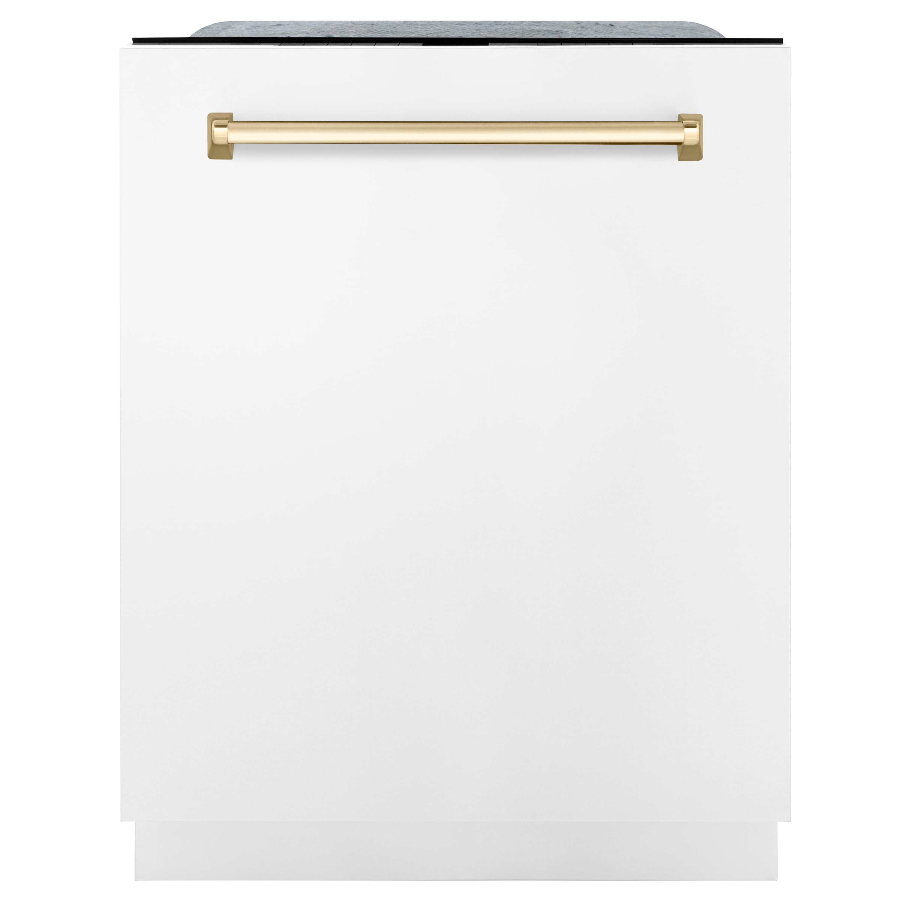 ZLINE Autograph Edition 24-Inch Tall Built-In Dishwasher with Touch Controls, White Matte Finish, Gold Handle, DWMTZ-WM-24-G