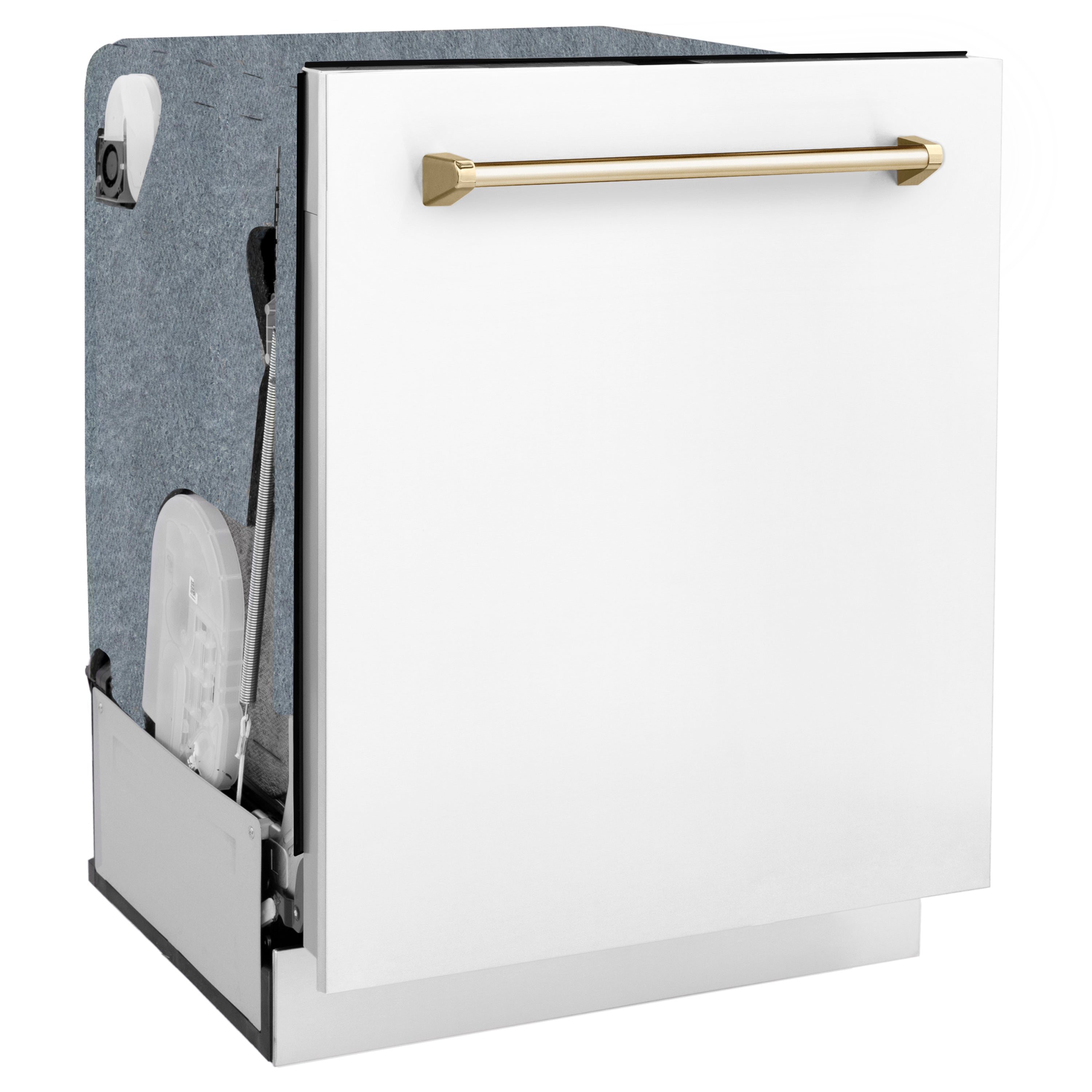 ZLINE Autograph Edition 24-Inch Tall Built-In Dishwasher with Touch Controls, White Matte Finish, Gold Handle, DWMTZ-WM-24-G