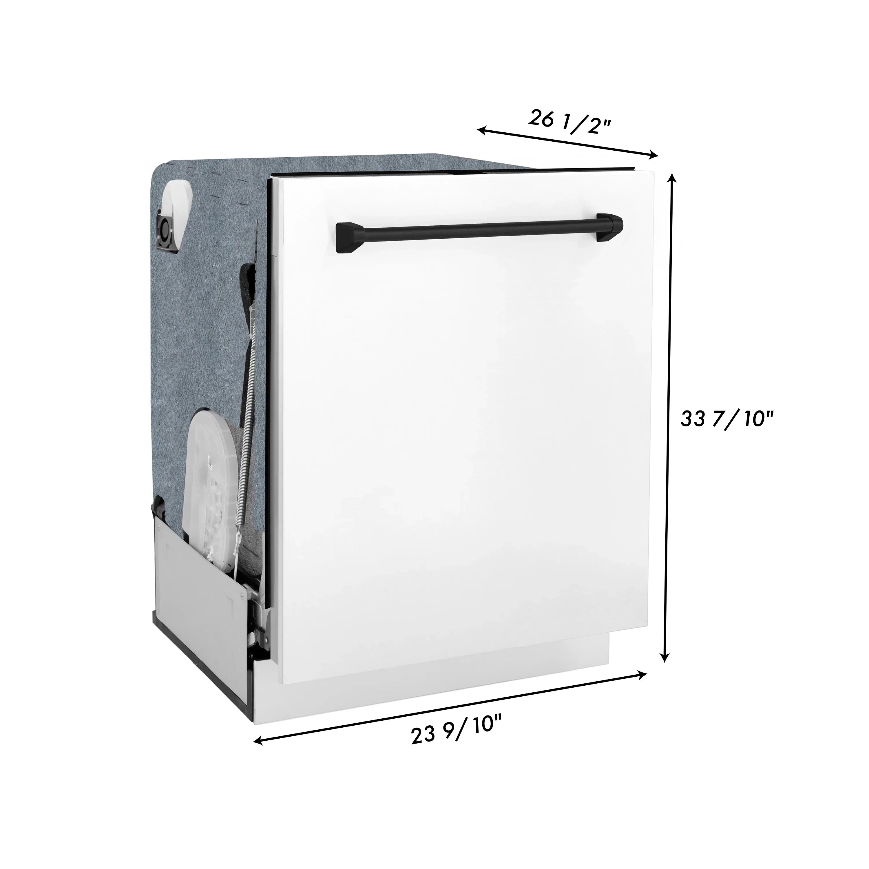 ZLINE Autograph Edition 24-Inch Tall Dishwasher with Touch Controls, White Matte Finish, Matte Black Handle, Model DWMTZ-WM-24-MB