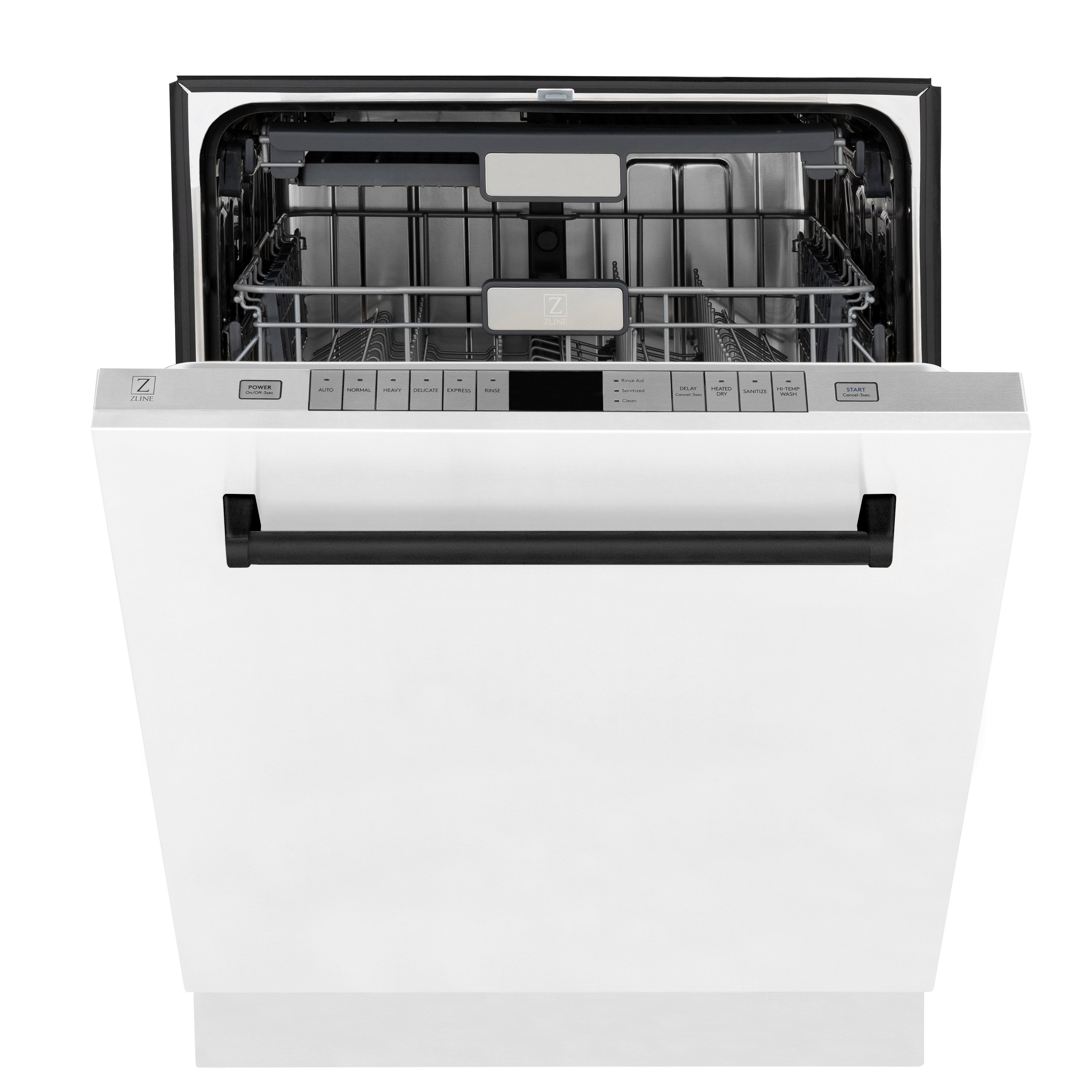 ZLINE Autograph Edition 24-Inch Tall Dishwasher with Touch Controls, White Matte Finish, Matte Black Handle, Model DWMTZ-WM-24-MB