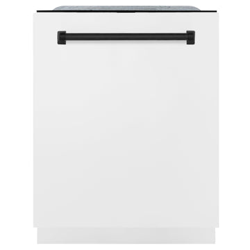 ZLINE Autograph Edition 24-Inch Tall Dishwasher with Touch Controls, White Matte Finish, Matte Black Handle, Model DWMTZ-WM-24-MB