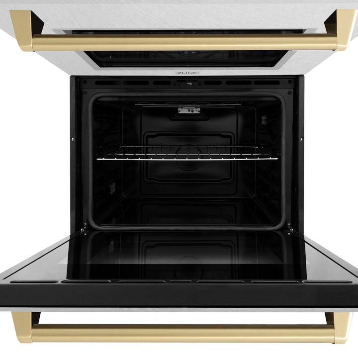 ZLINE 30" Autograph Professional True Convection Double Wall Oven with Air Fry and Self Clean in Satin Stainless Steel with Champagne Bronze Handles, WADSZ-30-CB