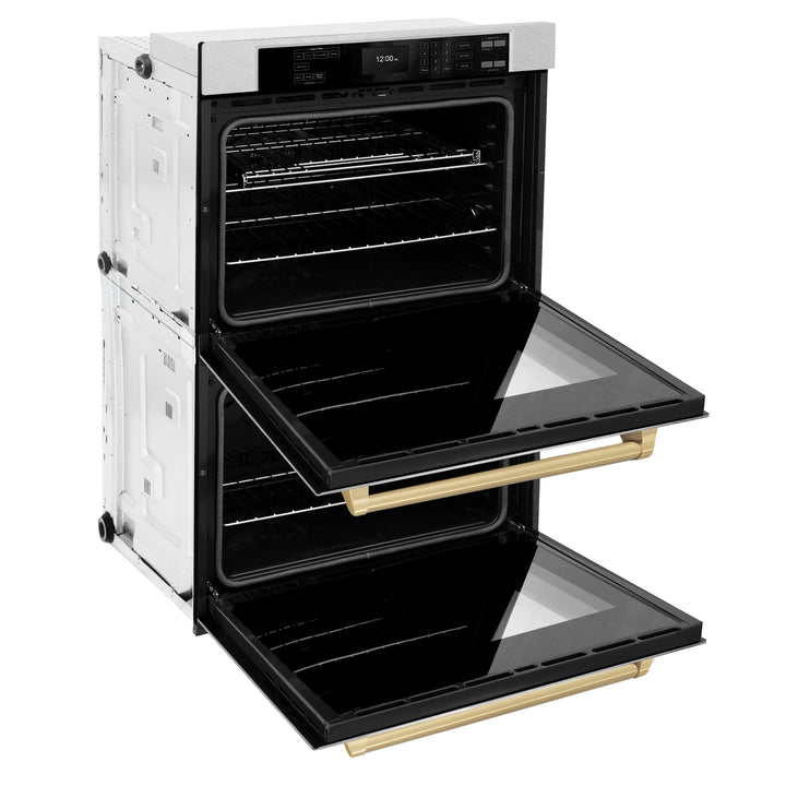 ZLINE 30" Autograph Professional True Convection Double Wall Oven with Air Fry and Self Clean in Satin Stainless Steel with Champagne Bronze Handles, WADSZ-30-CB