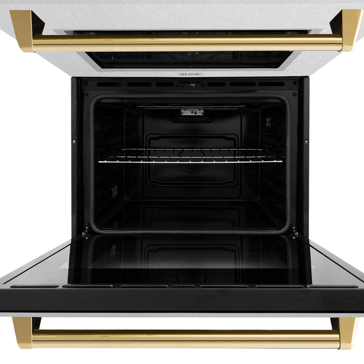 ZLINE 30" Autograph Professional True Convection Double Wall Oven with Air Fry and Self Clean in Satin Stainless Steel with Polished Gold Handles, WADSZ-30-G