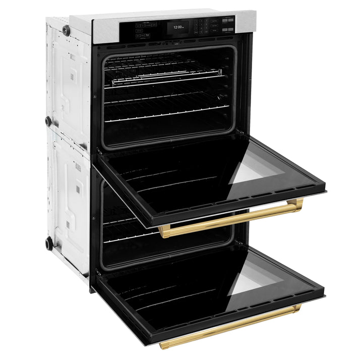 ZLINE 30" Autograph Professional True Convection Double Wall Oven with Air Fry and Self Clean in Satin Stainless Steel with Polished Gold Handles, WADSZ-30-G
