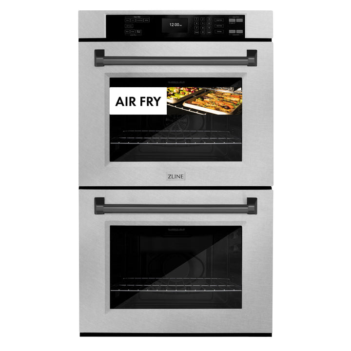ZLINE 30" Autograph Professional True Convection Double Wall Oven with Air Fry and Self Clean in Satin Stainless Steel with Matte Black Handles, WADSZ-30-MB