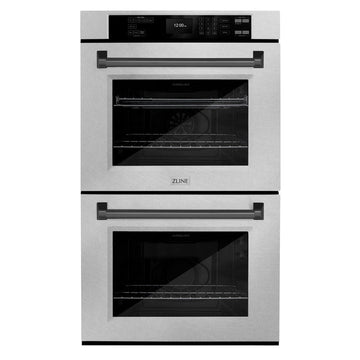 ZLINE 30" Autograph Professional True Convection Double Wall Oven with Air Fry and Self Clean in Satin Stainless Steel with Matte Black Handles, WADSZ-30-MB