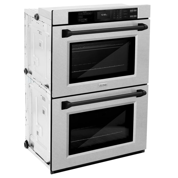 ZLINE 30" Autograph Professional True Convection Double Wall Oven with Air Fry and Self Clean in Satin Stainless Steel with Matte Black Handles, WADSZ-30-MB