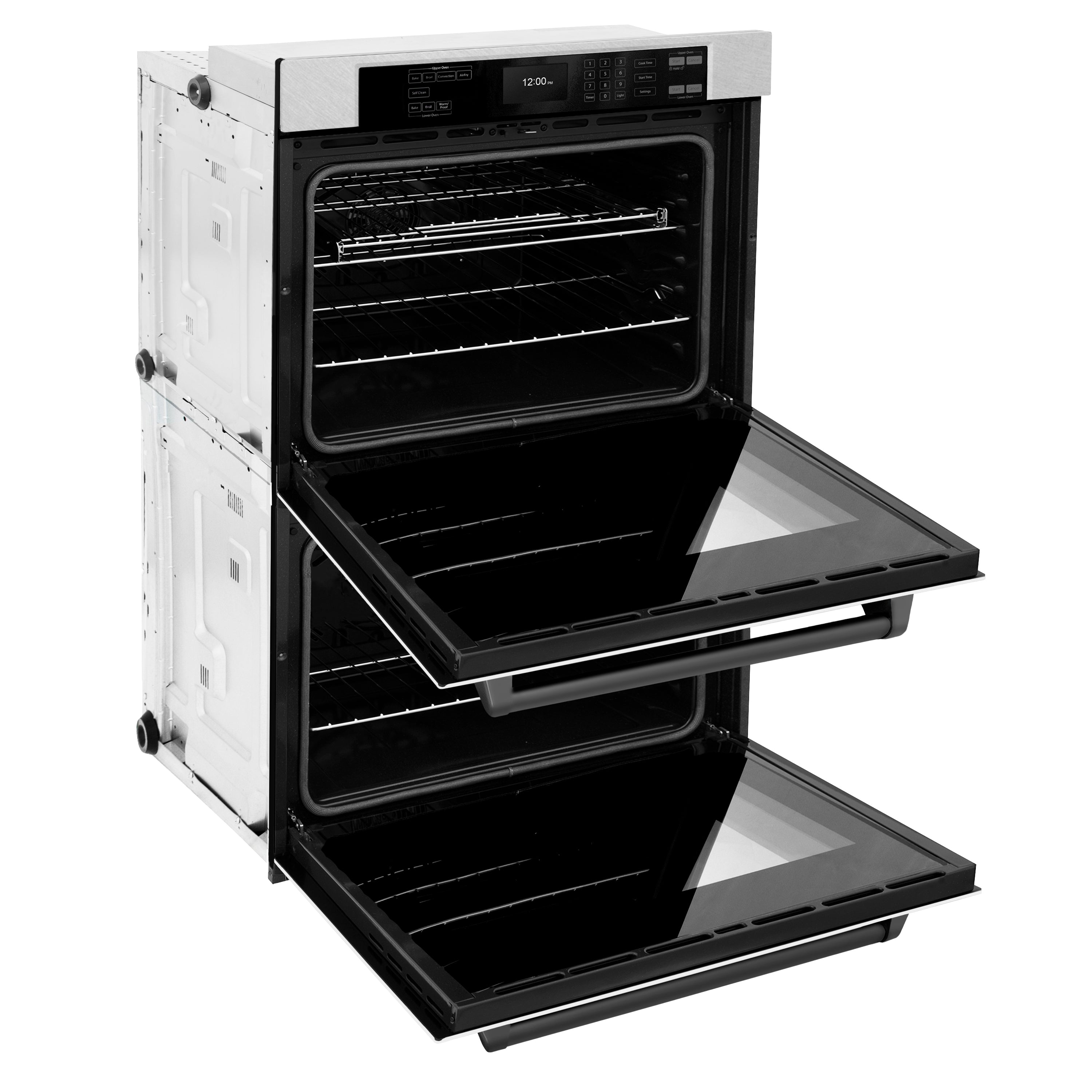 ZLINE 30" Autograph Professional True Convection Double Wall Oven with Air Fry and Self Clean in Satin Stainless Steel with White Matte Doors and Matte Black Handles, WADSZ-WM-30-MB