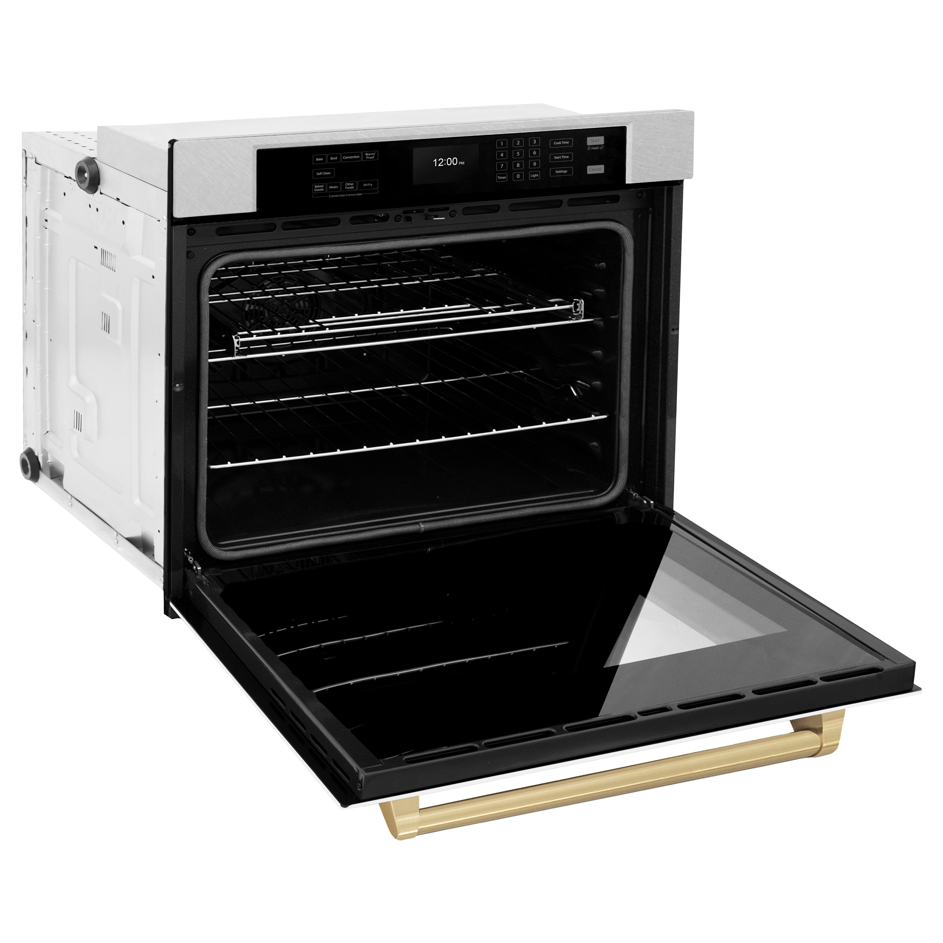 ZLINE 30" Autograph Professional True Convection Single Wall Oven with Air Fry and Self Clean in Satin Stainless Steel with White Matte Door and Champagne Bronze Handle, WASSZ-WM-30-CB