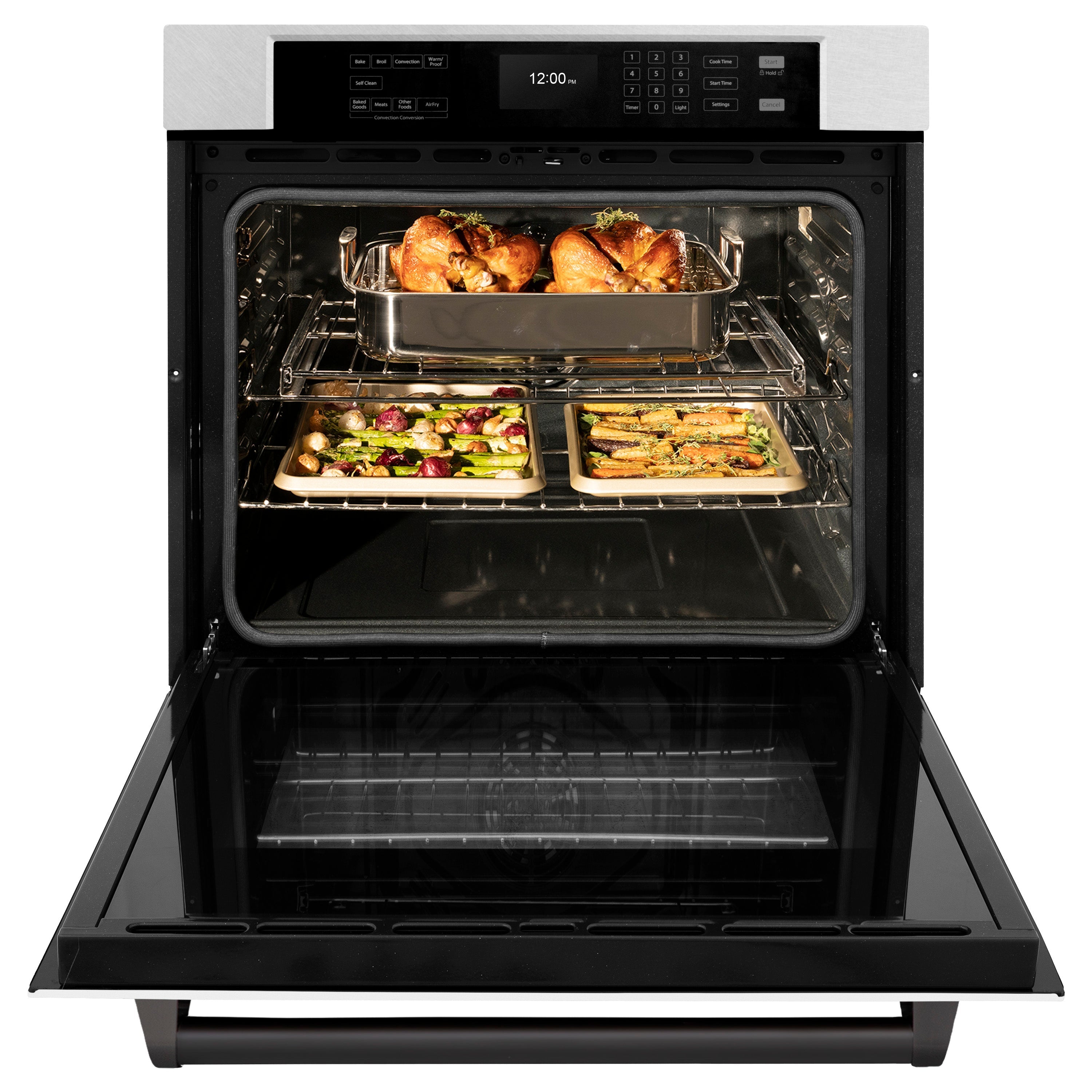 ZLINE 30" Autograph Professional True Convection Single Wall Oven with Air Fry and Self Clean in Satin Stainless Steel with White Matte Door and Matte Black Handle, WASSZ-WM-30-MB
