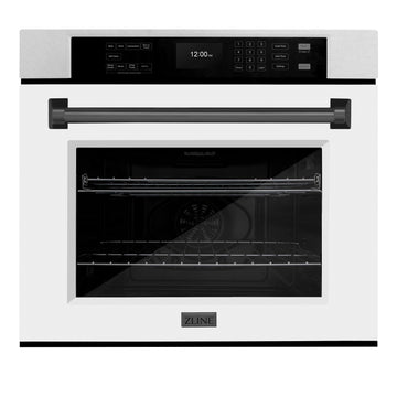 ZLINE 30" Autograph Professional True Convection Single Wall Oven with Air Fry and Self Clean in Satin Stainless Steel with White Matte Door and Matte Black Handle, WASSZ-WM-30-MB