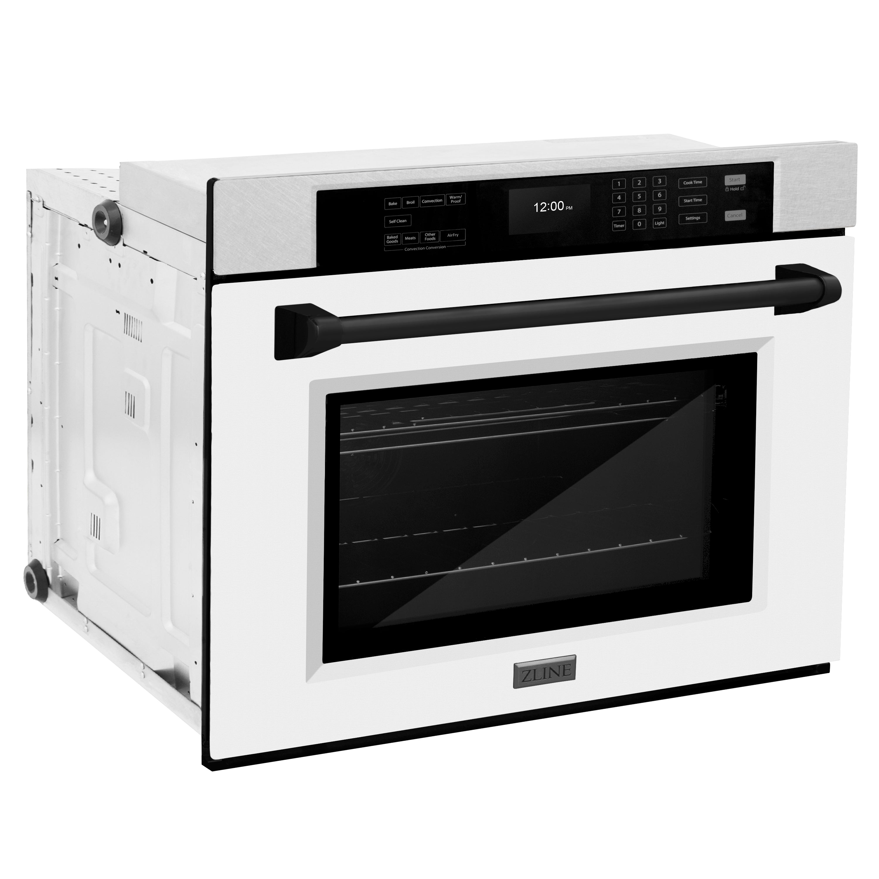 ZLINE 30" Autograph Professional True Convection Single Wall Oven with Air Fry and Self Clean in Satin Stainless Steel with White Matte Door and Matte Black Handle, WASSZ-WM-30-MB