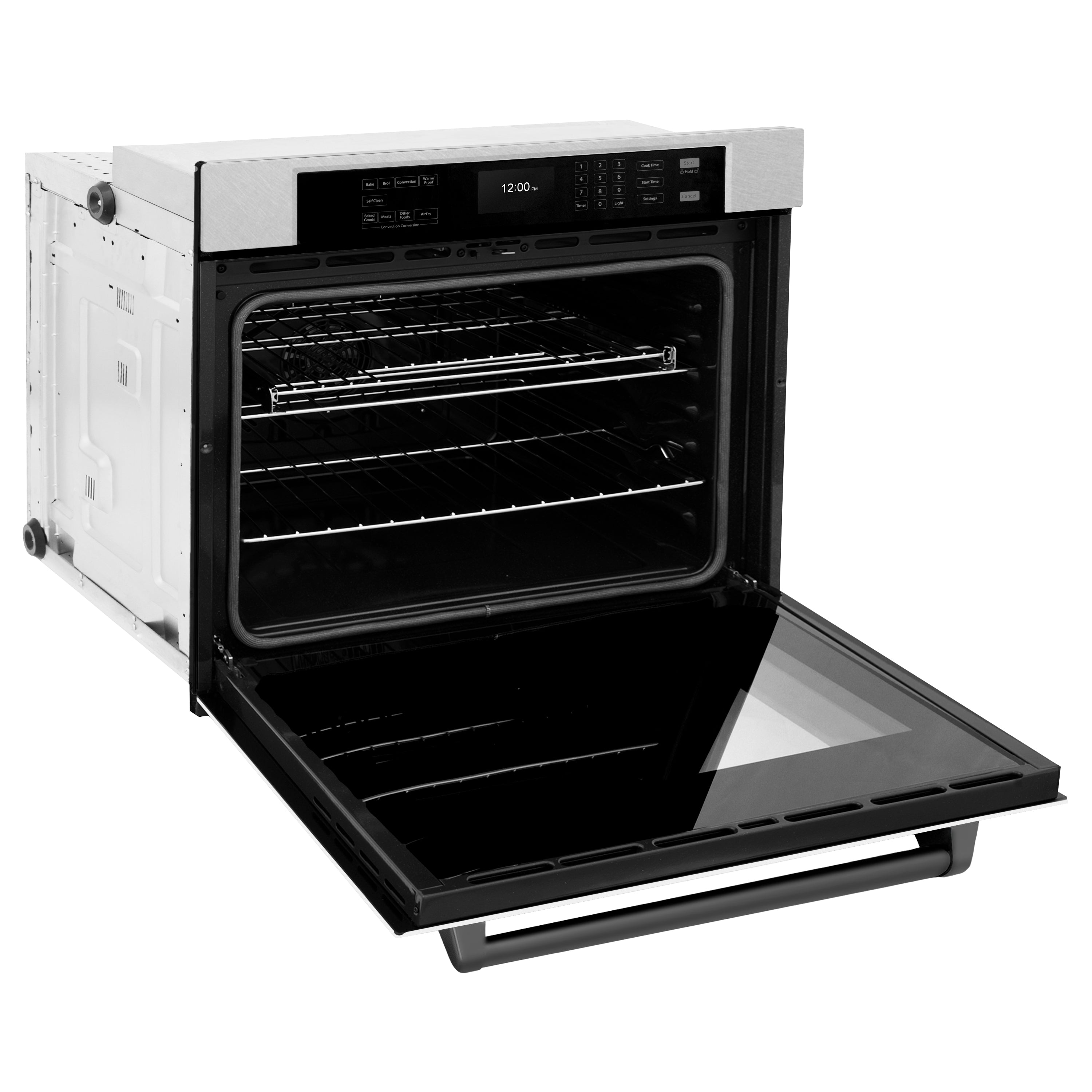 ZLINE 30" Autograph Professional True Convection Single Wall Oven with Air Fry and Self Clean in Satin Stainless Steel with White Matte Door and Matte Black Handle, WASSZ-WM-30-MB