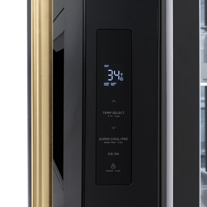 ZLINE 36" French Door Refrigerator 28.9 cu. ft. Standard-Depth Water Dispenser Dual Ice Maker Black Champagne Bronze Handles (RSMZ-W-36-BS-CB)