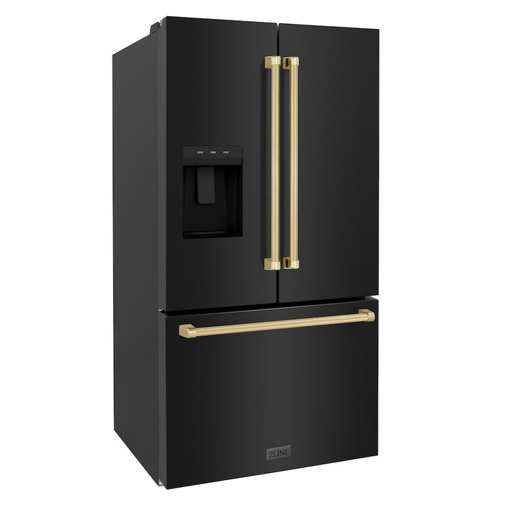 ZLINE 36" French Door Refrigerator 28.9 cu. ft. Standard-Depth Water Dispenser Dual Ice Maker Black Champagne Bronze Handles (RSMZ-W-36-BS-CB)