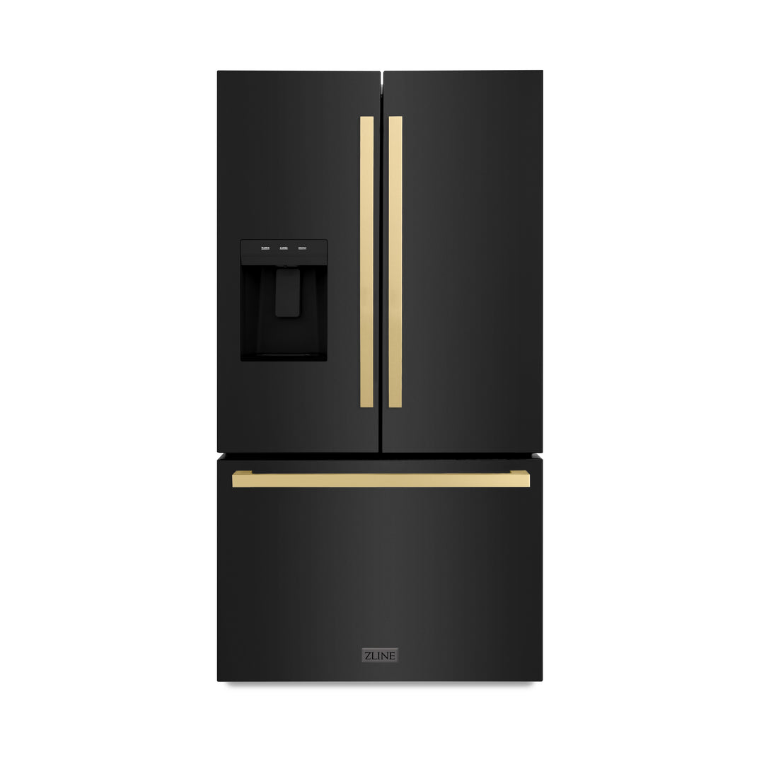 ZLINE 36 Inch Freestanding Refrigerator 28.9 Cu. Ft. Standard Depth Dual Ice Maker Water Dispenser Black Champagne Bronze Square Handles (RSMZ-W36-BS-FCB)
