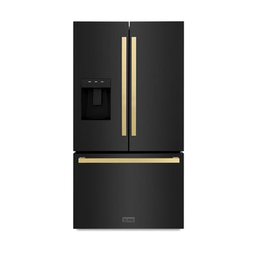 ZLINE 36 Inch Freestanding Refrigerator 28.9 Cu. Ft. Standard Depth Dual Ice Maker Water Dispenser Black Champagne Bronze Square Handles (RSMZ-W36-BS-FCB)