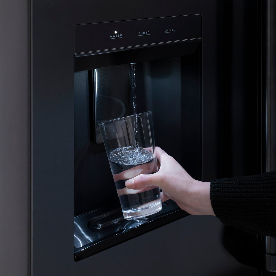 ZLINE 36 Inch Freestanding Refrigerator 28.9 Cu. Ft. Standard Depth Dual Ice Maker Water Dispenser Black Champagne Bronze Square Handles (RSMZ-W36-BS-FCB)