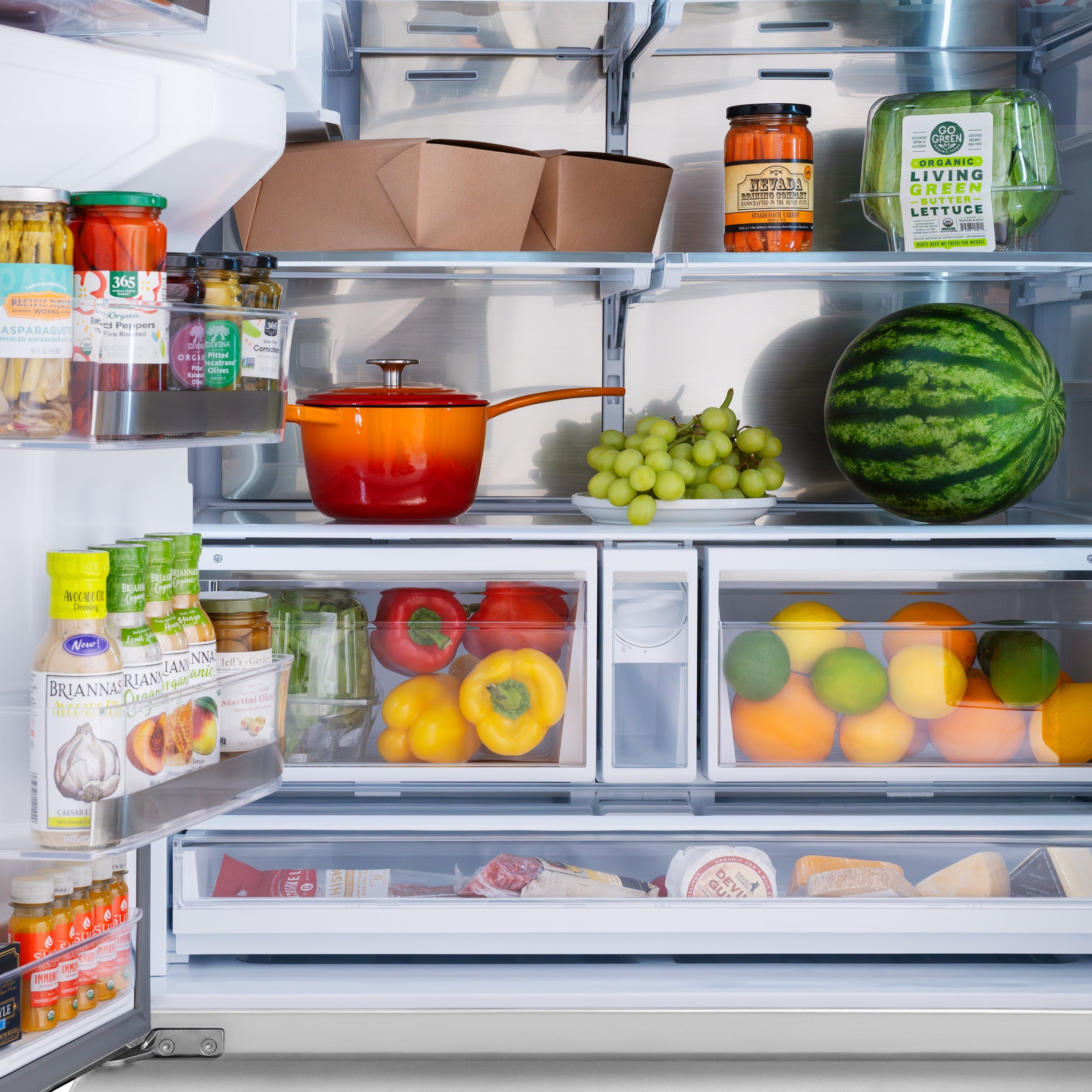 ZLINE 36 in. French Door Refrigerator 28.9 cu. ft. Standard-Depth, Water Dispenser, Dual Ice Maker, Stainless Steel, Bronze Handles (RSMZ-W-36-FCB)