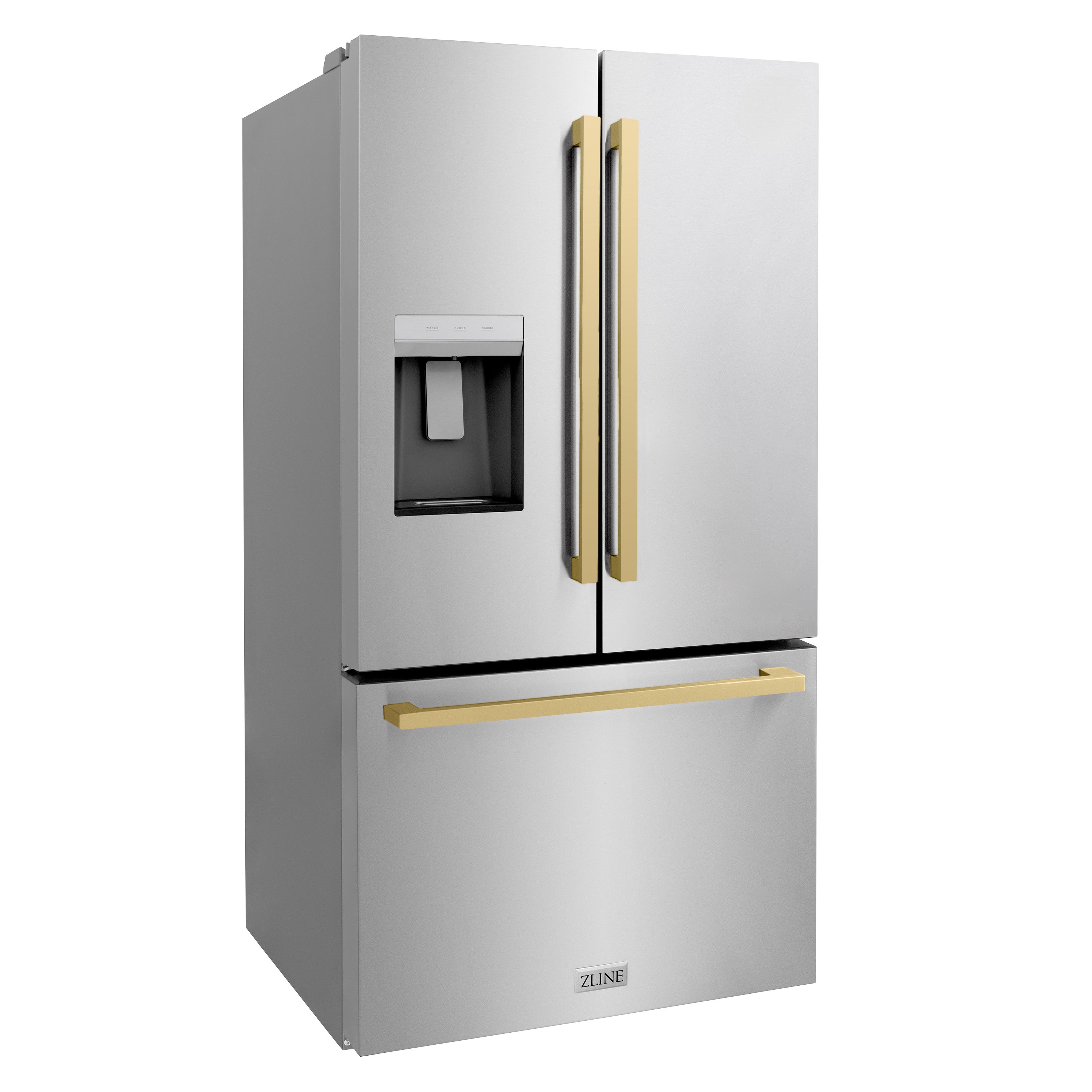 ZLINE 36 in. French Door Refrigerator 28.9 cu. ft. Standard-Depth, Water Dispenser, Dual Ice Maker, Stainless Steel, Bronze Handles (RSMZ-W-36-FCB)
