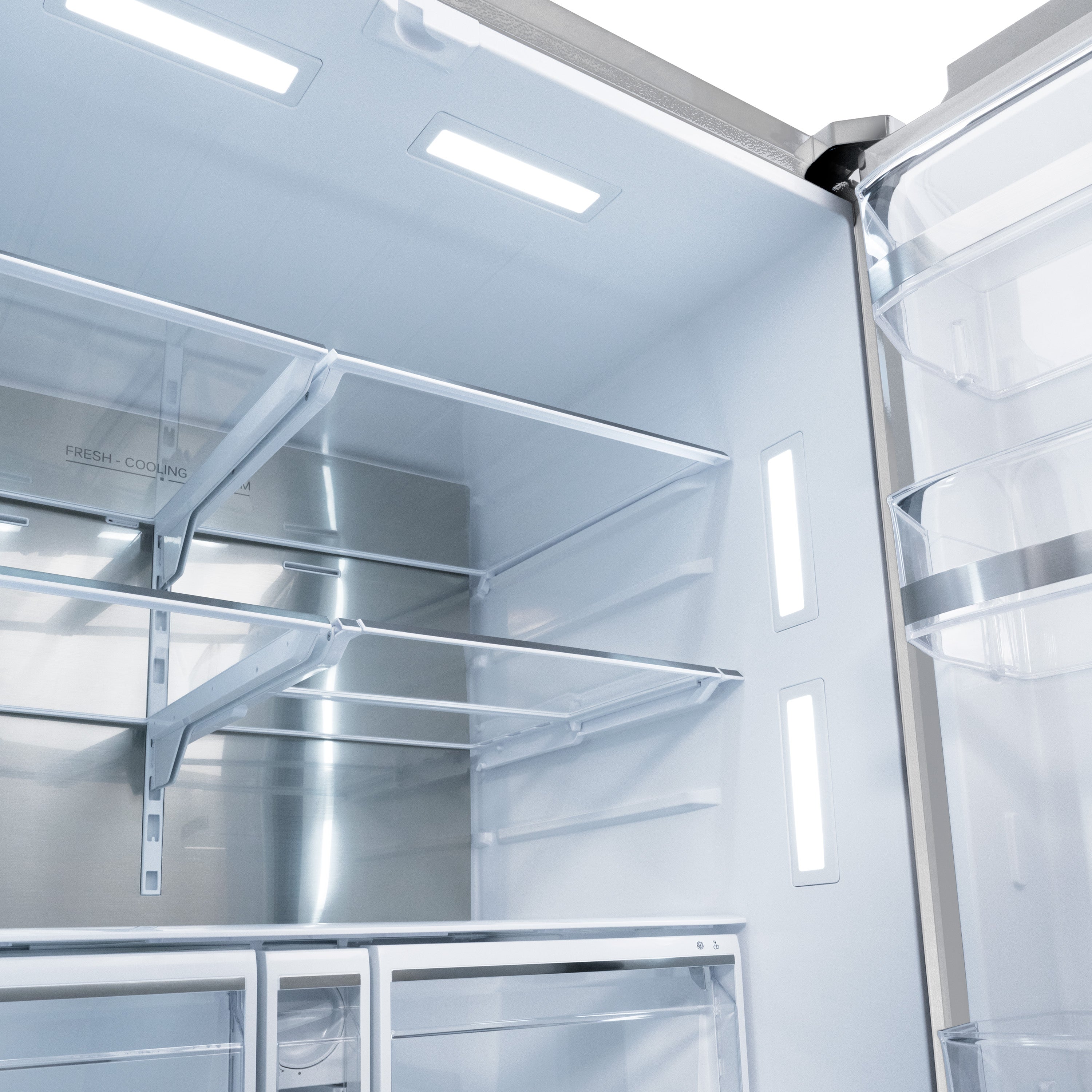 ZLINE 36 in French Door Refrigerator 28.9 cu. ft. Standard Depth Water Dispenser Dual Ice Maker Stainless Steel Gold Square Handles (RSMZ-W-36-FG)