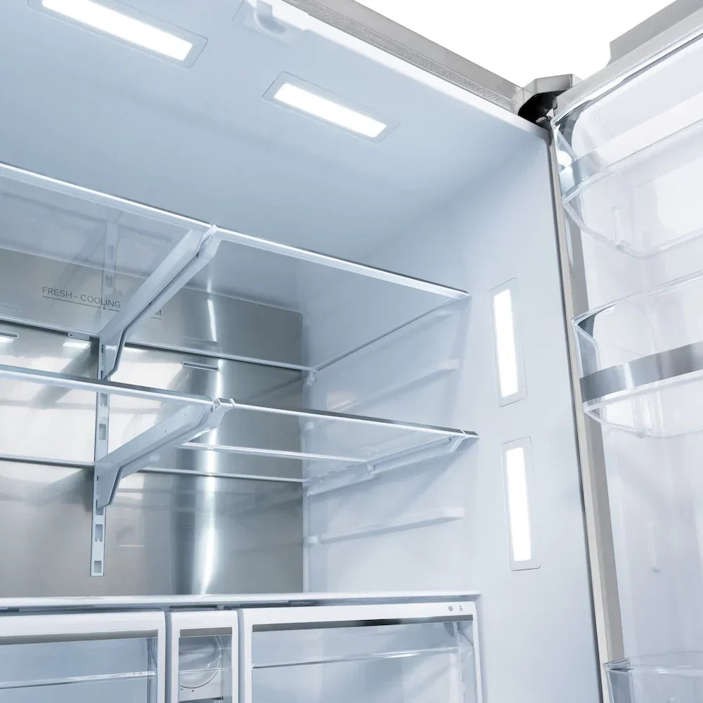 ZLINE Kitchen and Bath 36 in. French Door Refrigerator 28.9 cu. ft. Standard Depth Water Dispenser Dual Ice Maker Stainless Steel Gold Handles (RSMZ-W-36-G)