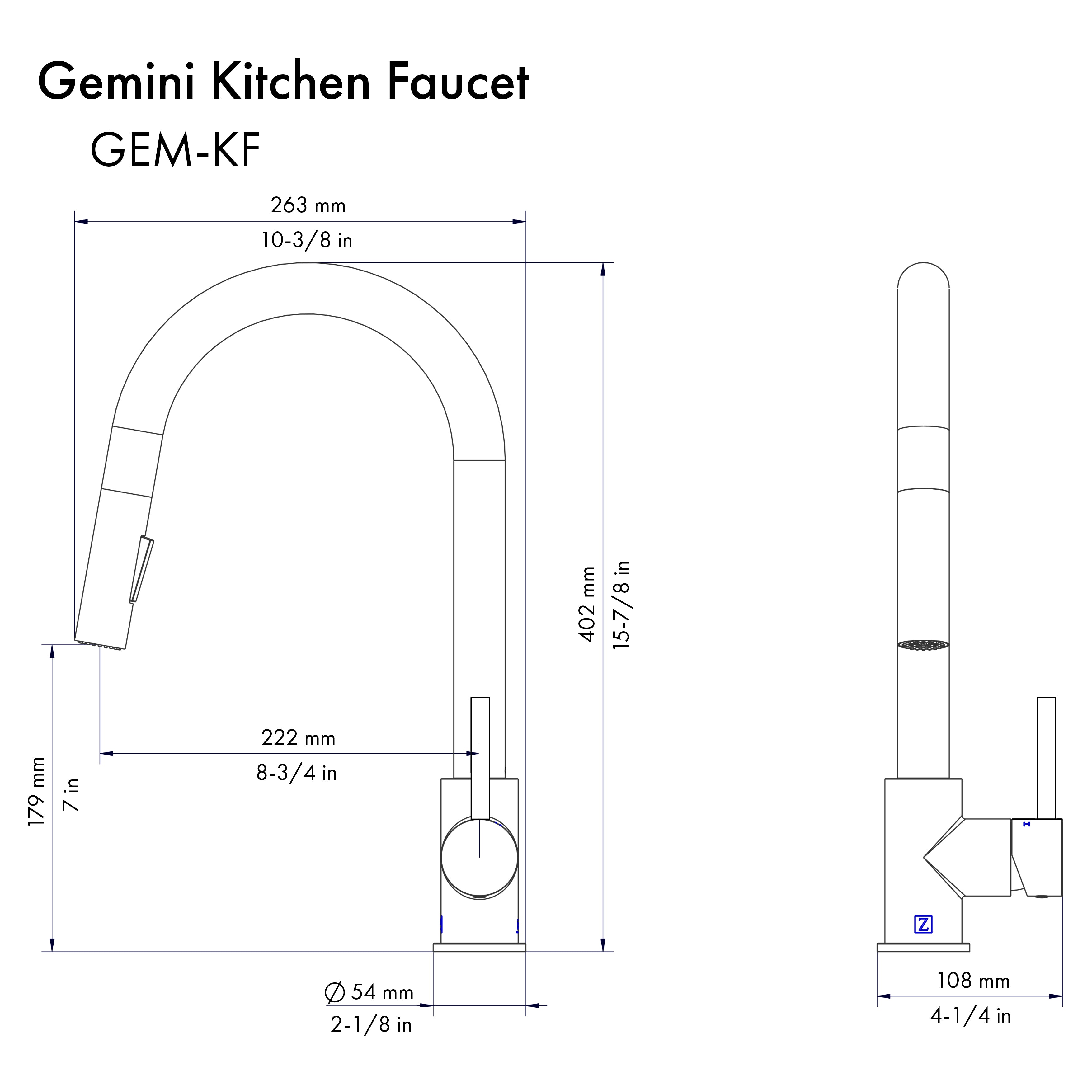 ZLINE Autograph Gemini Pull Down Single Handle Kitchen Faucet in Brushed Nickel and Champagne Bronze, GEM-KF-ZBNCB
