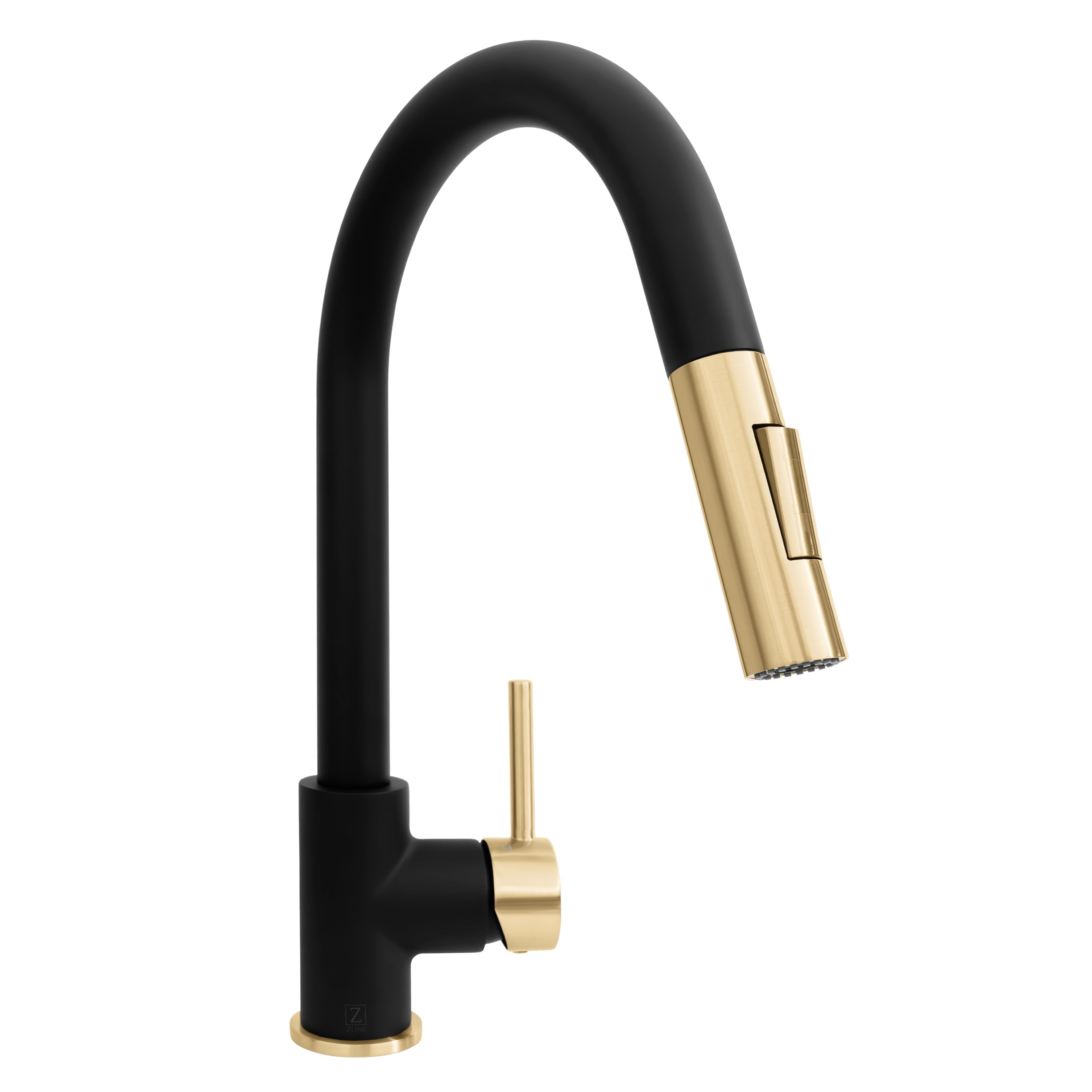 ZLINE Autograph Gemini Pull Down Single Handle Kitchen Faucet in Matte Black and Champagne Bronze, GEM-KF-ZMBCB