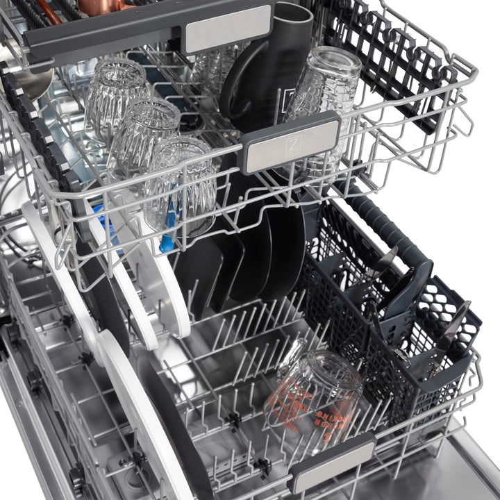ZLINE Autograph Edition 24-Inch Monument Series Tall Tub Dishwasher, Custom Panel Ready, 3rd Rack, Top Touch Controls, Champagne Bronze Handle, 45 dBA, DWMTZ-24-CB