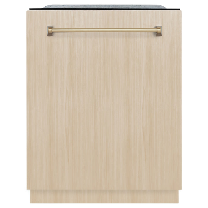 ZLINE Autograph Edition 24-Inch Monument Series Tall Tub Dishwasher, Custom Panel Ready, 3rd Rack, Top Touch Controls, Champagne Bronze Handle, 45 dBA, DWMTZ-24-CB