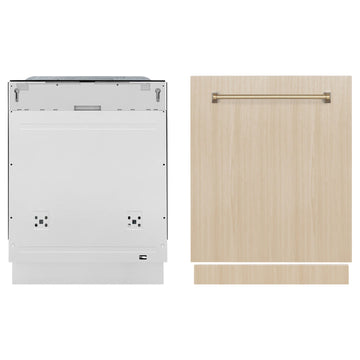 ZLINE Autograph Edition 24-Inch Monument Series Tall Tub Dishwasher, Custom Panel Ready, 3rd Rack, Top Touch Controls, Champagne Bronze Handle, 45 dBA, DWMTZ-24-CB