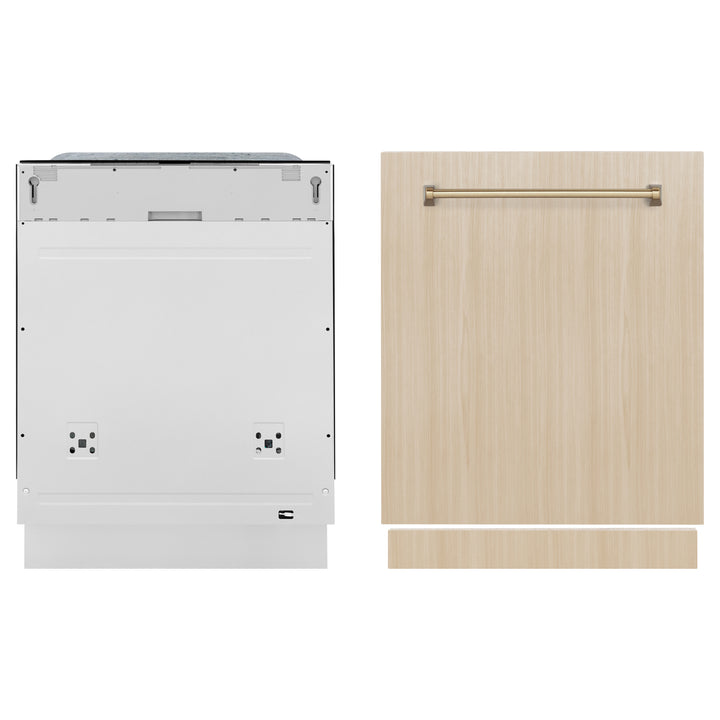 ZLINE Autograph Edition 24-Inch Monument Series Tall Tub Dishwasher, Custom Panel Ready, 3rd Rack, Top Touch Controls, Champagne Bronze Handle, 45 dBA, DWMTZ-24-CB