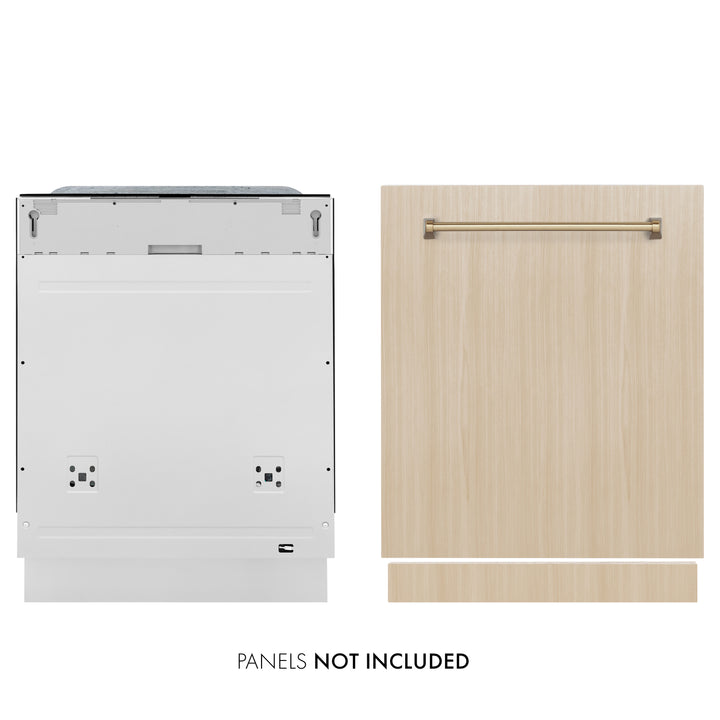 ZLINE Autograph Edition 24-Inch Monument Series Tall Tub Dishwasher, Custom Panel Ready, 3rd Rack, Top Touch Controls, Champagne Bronze Handle, 45 dBA, DWMTZ-24-CB