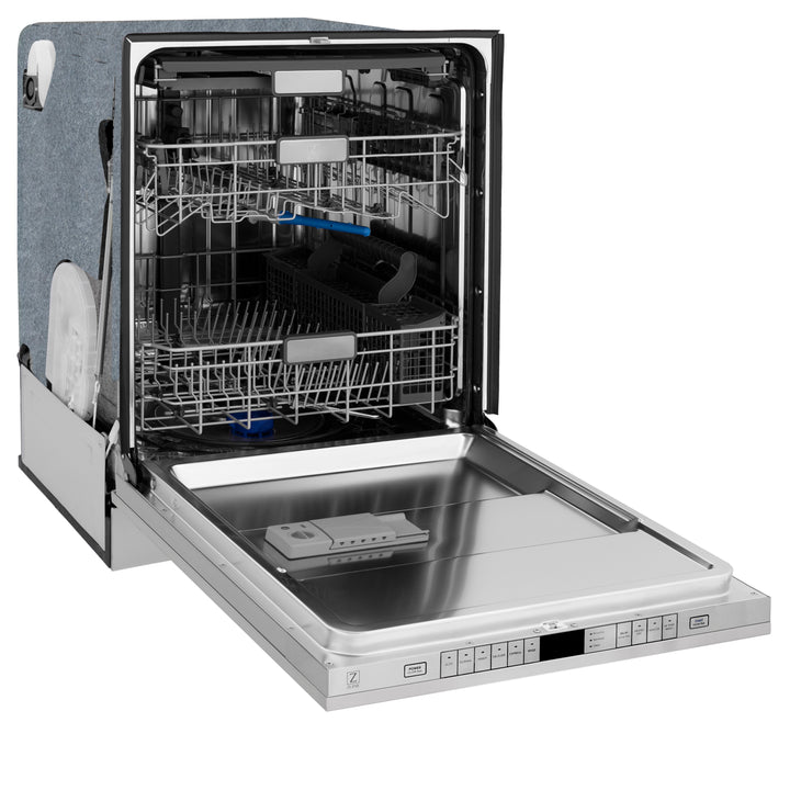 ZLINE Autograph Edition 24-Inch Monument Series Tall Tub Dishwasher, Custom Panel Ready, 3rd Rack, Top Touch Controls, Champagne Bronze Handle, 45 dBA, DWMTZ-24-CB