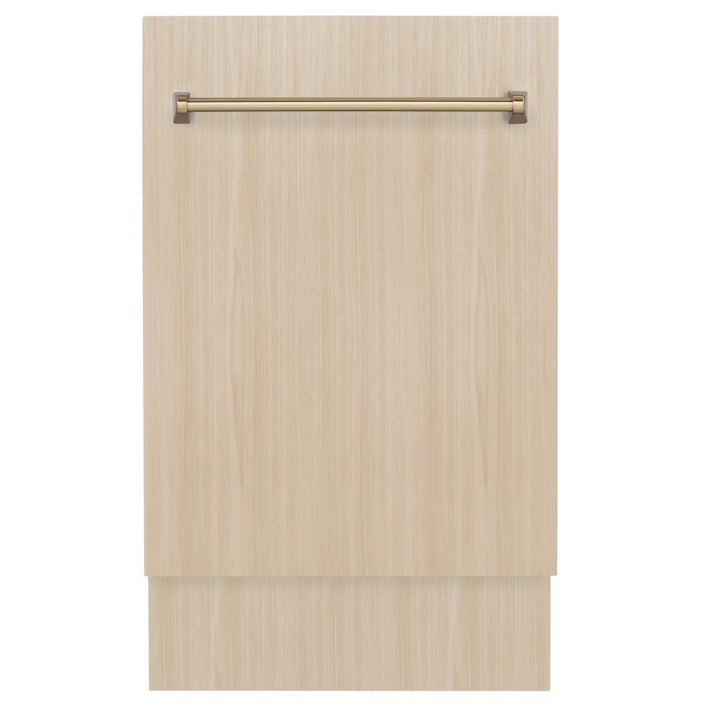ZLINE Autograph Tallac Series 18-Inch Top Control Dishwasher with 3rd Rack, Custom Panel Ready, Champagne Bronze Handle, DWVZ-18-CB