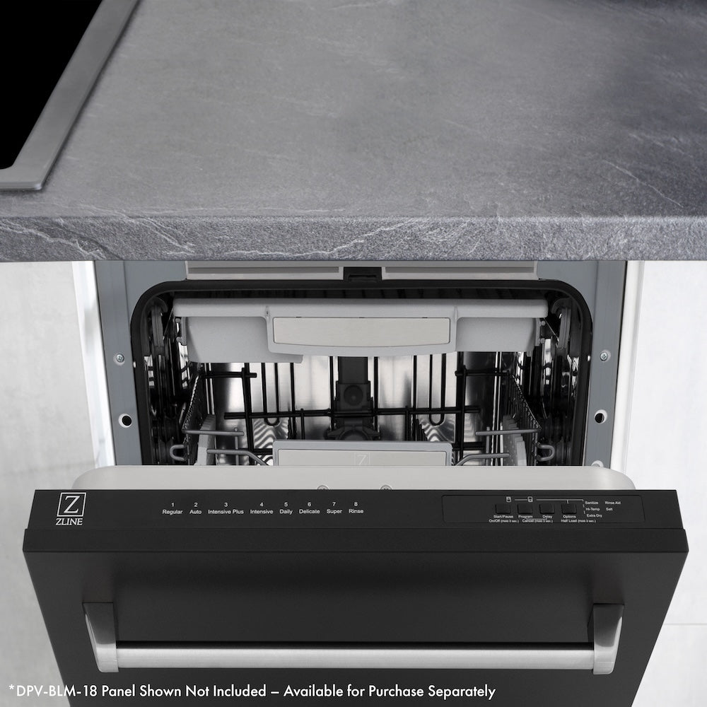ZLINE Autograph Tallac Series 18-Inch Top Control Dishwasher with 3rd Rack, Custom Panel Ready, Champagne Bronze Handle, DWVZ-18-CB