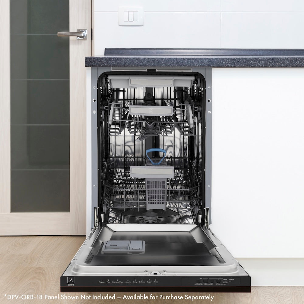 ZLINE Autograph Tallac Series 18-Inch Top Control Dishwasher with 3rd Rack, Custom Panel Ready, Champagne Bronze Handle, DWVZ-18-CB