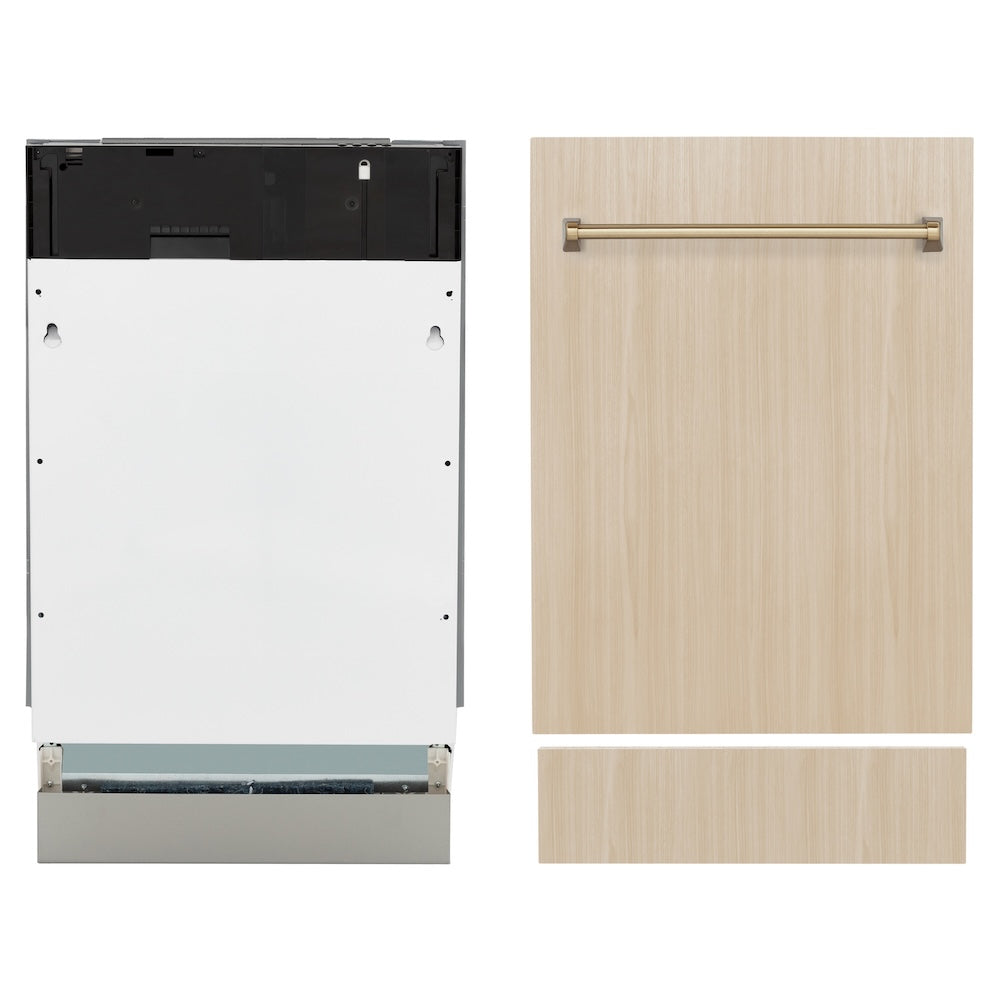 ZLINE Autograph Tallac Series 18-Inch Top Control Dishwasher with 3rd Rack, Custom Panel Ready, Champagne Bronze Handle, DWVZ-18-CB