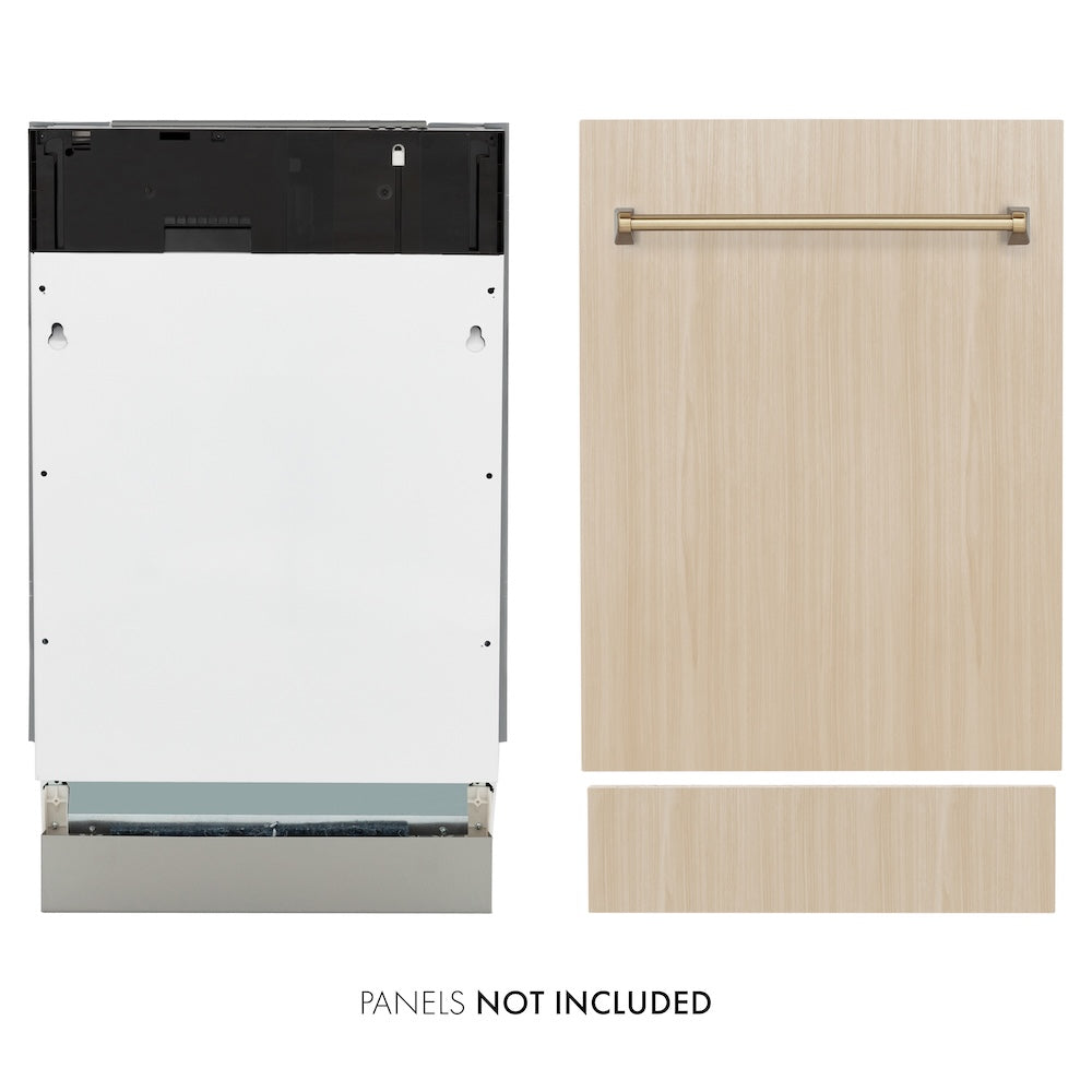 ZLINE Autograph Tallac Series 18-Inch Top Control Dishwasher with 3rd Rack, Custom Panel Ready, Champagne Bronze Handle, DWVZ-18-CB
