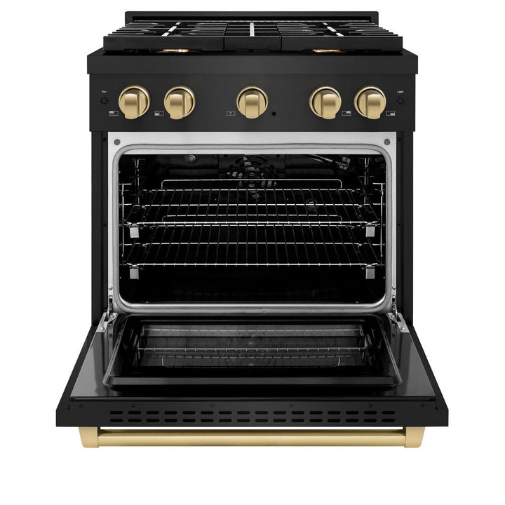 ZLINE Autograph Edition 30 in. Paramount Dual Fuel Range with 4 Gas Burners and Electric Convection Oven, 4.2 cu. ft., Black Stainless Steel with Champagne Bronze Accents (SDRBZ-30-CB)