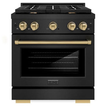 ZLINE Autograph Edition 30 in. Paramount Dual Fuel Range with 4 Gas Burners and Electric Convection Oven, 4.2 cu. ft., Black Stainless Steel with Champagne Bronze Accents (SDRBZ-30-CB)