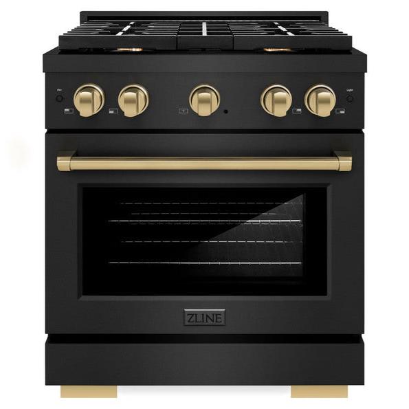 ZLINE Autograph Edition 30 in. Paramount Dual Fuel Range with 4 Gas Burners and Electric Convection Oven, 4.2 cu. ft., Black Stainless Steel with Champagne Bronze Accents (SDRBZ-30-CB)