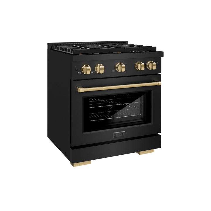 ZLINE Autograph Edition 30 in. Paramount Dual Fuel Range with 4 Gas Burners and Electric Convection Oven, 4.2 cu. ft., Black Stainless Steel with Champagne Bronze Accents (SDRBZ-30-CB)