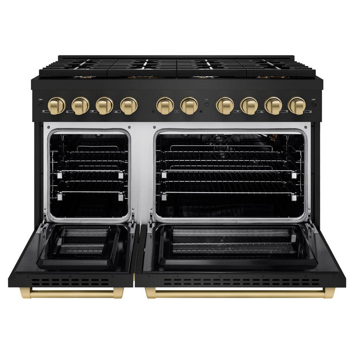 ZLINE Autograph Edition 48 in. Paramount Double Oven Dual Fuel Range with 8 Gas Burners in Black Stainless Steel with Champagne Bronze Accents, 6.7 cu. ft., SDRBZ-48-CB