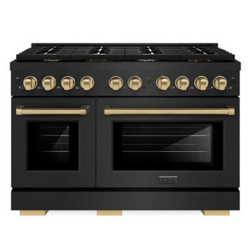 ZLINE Autograph Edition 48 in. Paramount Double Oven Dual Fuel Range with 8 Gas Burners in Black Stainless Steel with Champagne Bronze Accents, 6.7 cu. ft., SDRBZ-48-CB